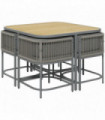 Outdoor Dining Set, Galvanised Steel, PE Rattan, Grey, 100cmx100cmx72.5cm