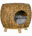 Rattan Cat House Stool, Brown, 41H x 44W x 43Dcm, Wicker Kitten Bed with Cushion