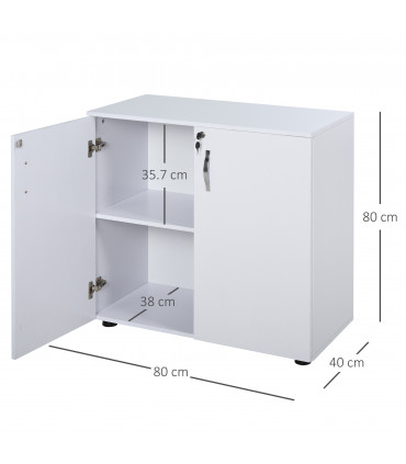 Office Storage Cabinet 2-Tier Locking File Organisation White Particle Board