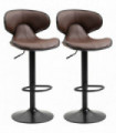 Bar Stools Set of 2 Brown Steel Faux leather 45.5cmx46cmx109.5cm Curved Backrest