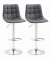 Breakfast Dining Stools Set of 2, Adjustable Swivel Footrest Grey Faux Leather