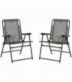 Steel Grey Patio Folding Dining Chair Set of 2 Outdoor Garden 65cm x 61cm x 91cm