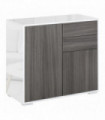 Side Cabinet Grey 2 Door 2 Drawer Glossy Matte Combo Multiple Storage Push Open
