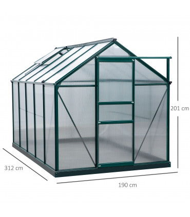 Polycarbonate Greenhouse Dark Green 312cm x 190cm x 201cm Walk-In Garden Plants