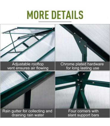 Polycarbonate Greenhouse Dark Green 312cm x 190cm x 201cm Walk-In Garden Plants