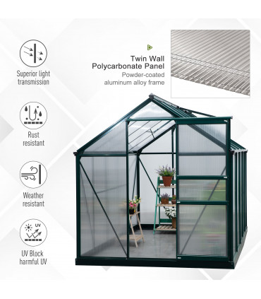 Polycarbonate Greenhouse Dark Green 312cm x 190cm x 201cm Walk-In Garden Plants