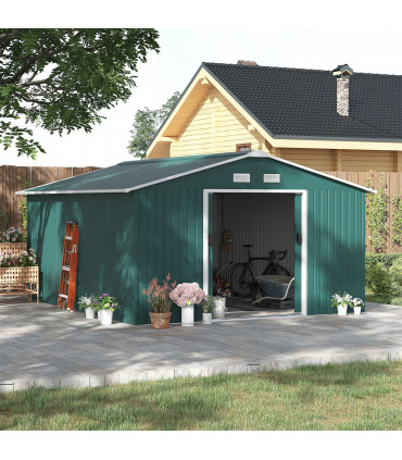 13ft x 11ft Outdoor Roofed Metal Storage Shed Foundation Vent & Doors Green