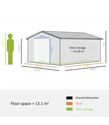 13ft x 11ft Outdoor Roofed Metal Storage Shed Foundation Vent & Doors Green
