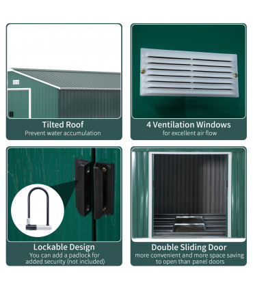13ft x 11ft Outdoor Roofed Metal Storage Shed Foundation Vent & Doors Green