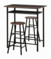 Bar Set Black MDF Table 80cmx50cmx90cm 2 Stools Metal Frame Oak Compact Size