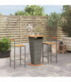 3 Piece Garden Bar Set Grey Poly Rattan&Solid Wood Acacia