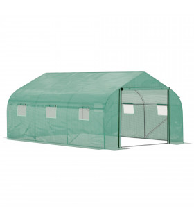 Polytunnel Green PE Cover 447cm x 300cm x 200cm Walk-in Tent ZipDoor 6Windows