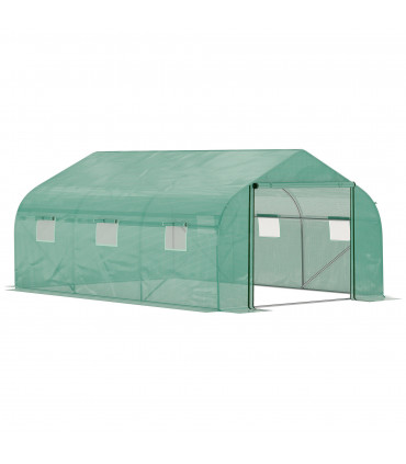 Polytunnel Green PE Cover 447cm x 300cm x 200cm Walk-in Tent ZipDoor 6Windows