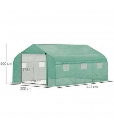 Polytunnel Green PE Cover 447cm x 300cm x 200cm Walk-in Tent ZipDoor 6Windows