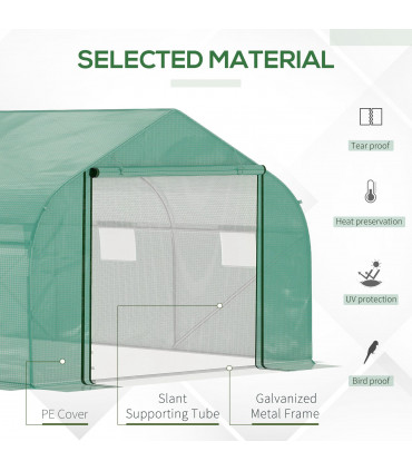 Polytunnel Green PE Cover 447cm x 300cm x 200cm Walk-in Tent ZipDoor 6Windows