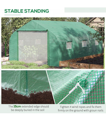 Polytunnel Green PE Cover 447cm x 300cm x 200cm Walk-in Tent ZipDoor 6Windows