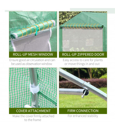 Polytunnel Green PE Cover 447cm x 300cm x 200cm Walk-in Tent ZipDoor 6Windows