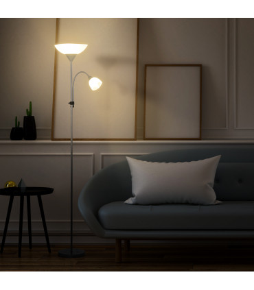 Steel Duo-Head Floor Lamp Silver Elegant mother-child design uplifter light