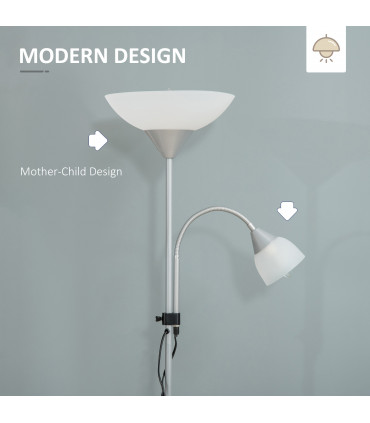 Steel Duo-Head Floor Lamp Silver Elegant mother-child design uplifter light