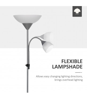 Steel Duo-Head Floor Lamp Silver Elegant mother-child design uplifter light