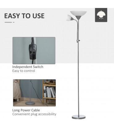 Steel Duo-Head Floor Lamp Silver Elegant mother-child design uplifter light