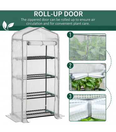 Metal White 70cm x 50cm x 160cm 4 Tiers Mini Portable Greenhouse Plant Grow Shed