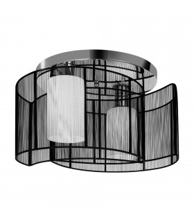 Chandelier, Fabric, Cream white, Black, 40x25H cm, Chrome/Fabric-Black