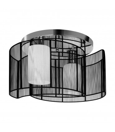 Chandelier, Fabric, Cream white, Black, 40x25H cm, Chrome/Fabric-Black