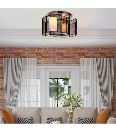 Chandelier, Fabric, Cream white, Black, 40x25H cm, Chrome/Fabric-Black