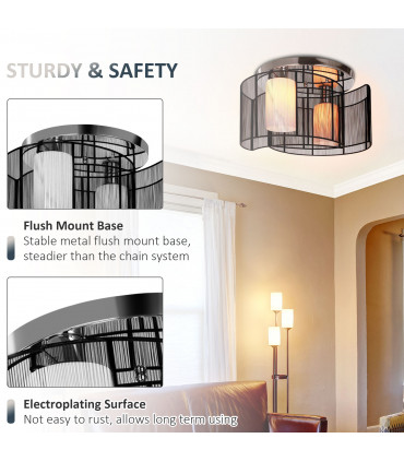 Chandelier, Fabric, Cream white, Black, 40x25H cm, Chrome/Fabric-Black