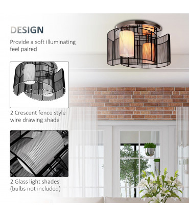 Chandelier, Fabric, Cream white, Black, 40x25H cm, Chrome/Fabric-Black