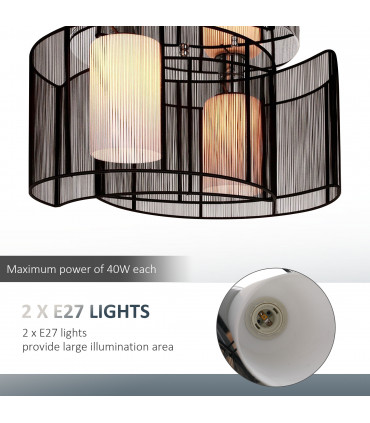 Chandelier, Fabric, Cream white, Black, 40x25H cm, Chrome/Fabric-Black