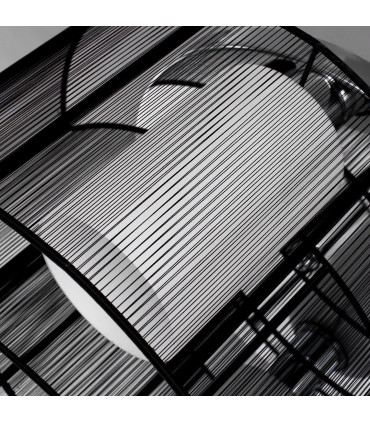 Chandelier, Fabric, Cream white, Black, 40x25H cm, Chrome/Fabric-Black