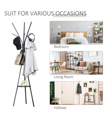 Coat Rack Metal Black 180cm Free Standing Shelf Holder Stand Display Clothes Hat