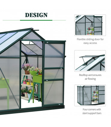 Polycarbonate Dark green 190cm x 192cm x 201cm Walk-In Greenhouse Plant Grow