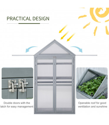 80x47x138cm Wood Cold Frame Greenhouse for Plants PC Board Grey