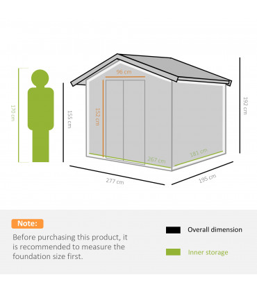 9x6 ft Metal Shed Khaki Storage Large Yard Store Door Container