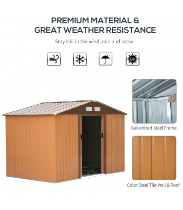 9x6 ft Metal Shed Khaki Storage Large Yard Store Door Container