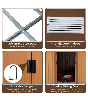 9x6 ft Metal Shed Khaki Storage Large Yard Store Door Container