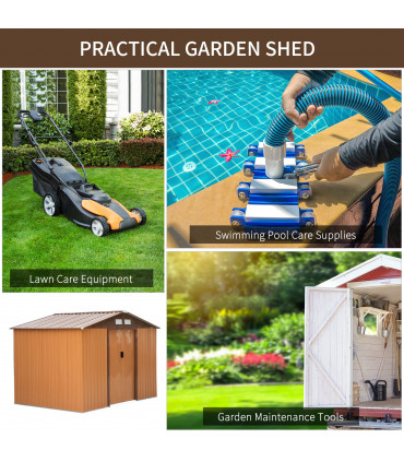 9x6 ft Metal Shed Khaki Storage Large Yard Store Door Container