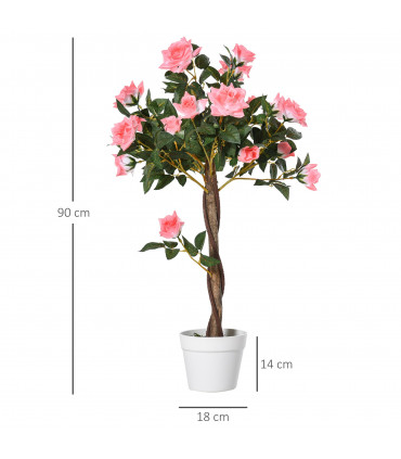 Artificial Camellia Plant Pink Green 18cmx18cmx90cm 3FT Rose Tree 21 Flowers Pot