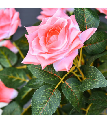 Artificial Camellia Plant Pink Green 18cmx18cmx90cm 3FT Rose Tree 21 Flowers Pot