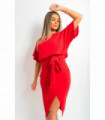 Belted Wrap Front Kimono Sleeve Midi Dress