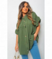 Polyester Khaki S/M Button Down Pleated Frill Tops Elegant Button-Down Detailing