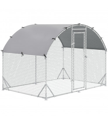 Chicken Run One Room Galvanised Chicken Coop Hen House w/ Cover 2.8 x 1.9 x 2m