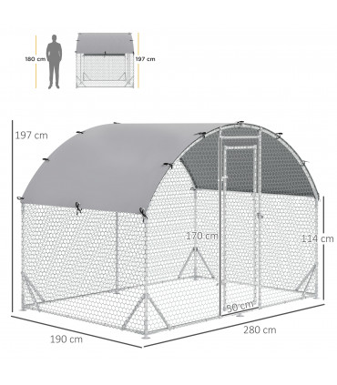 Chicken Run One Room Galvanised Chicken Coop Hen House w/ Cover 2.8 x 1.9 x 2m