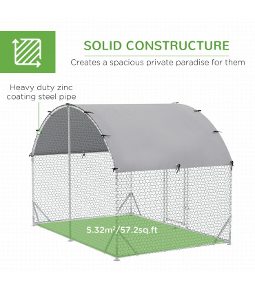 Chicken Run One Room Galvanised Chicken Coop Hen House w/ Cover 2.8 x 1.9 x 2m