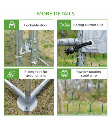 Chicken Run One Room Galvanised Chicken Coop Hen House w/ Cover 2.8 x 1.9 x 2m