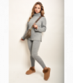 Polyester Light Grey M/L Chunky Knitted High Roll Neck Top Bottom Co-ord Set