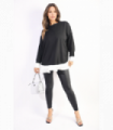 Top Black Polyester S/M Contrast Ruffled Hem Top Chic Fashion Statement